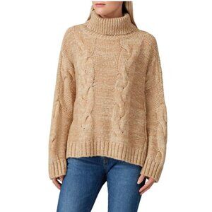 J.O.A. Tan Marled Chunky Cable Knit Turtleneck Sweater Size Medium Neutral